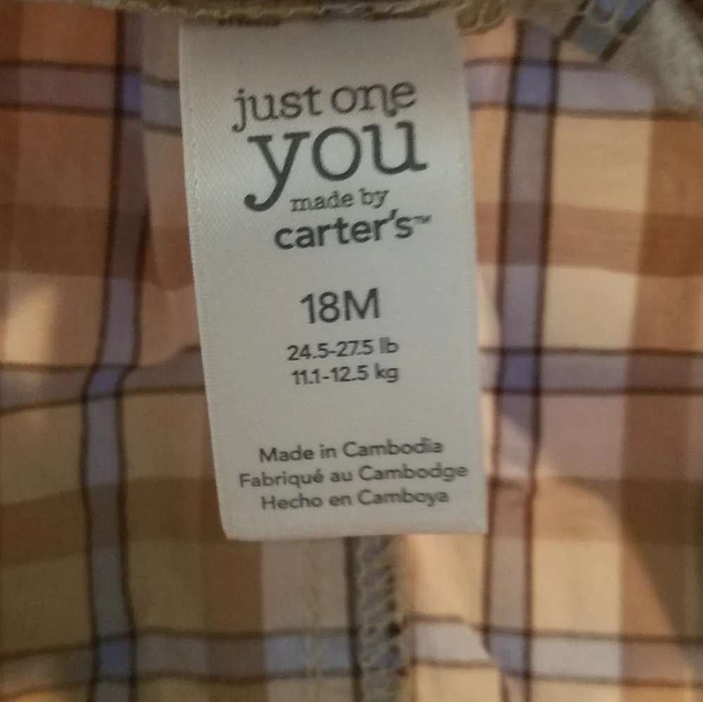 Carter's Monkey Plaid Shortall Overall Bibs 18m